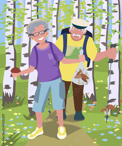 aged couple hiking at birch grove