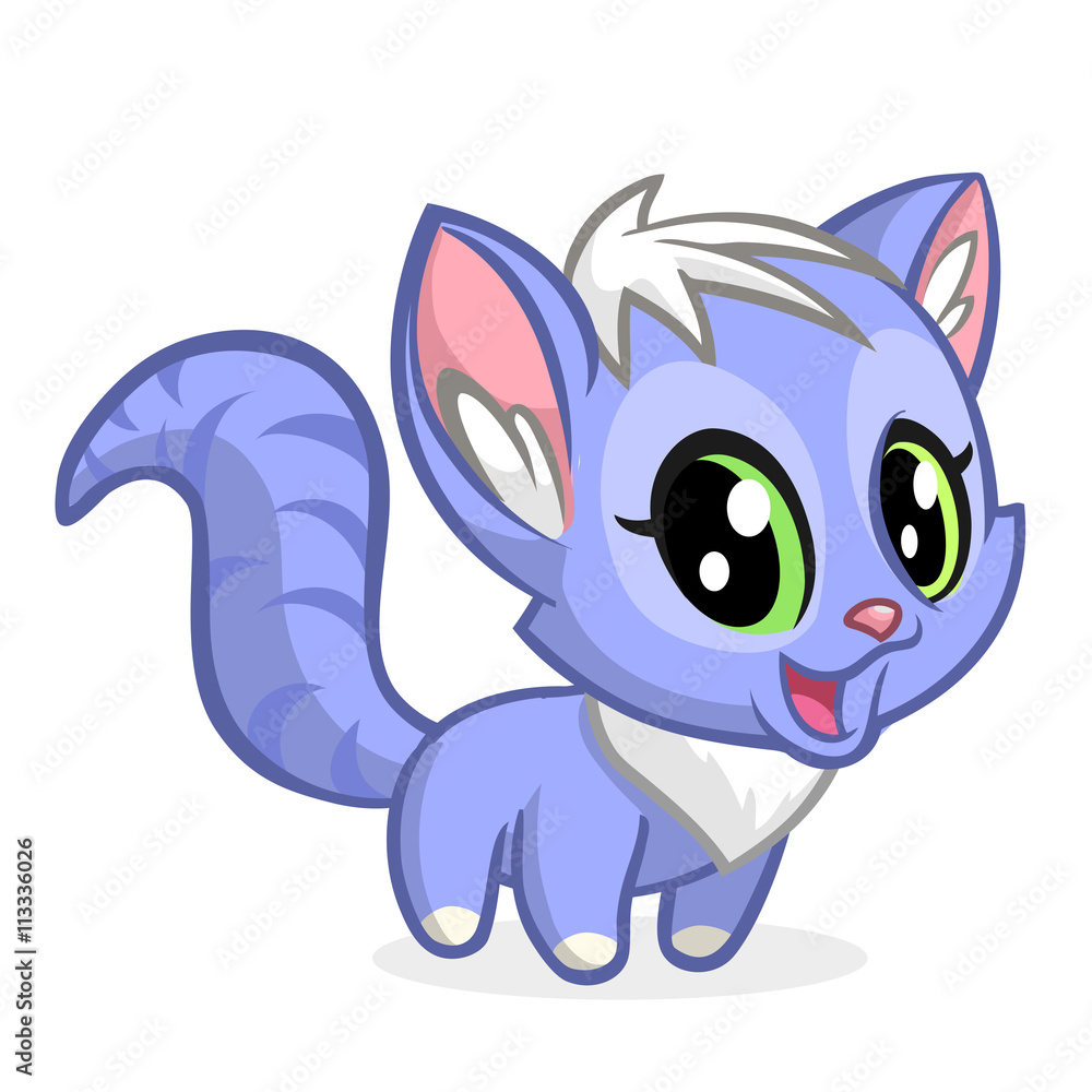 Cartoon vector drawing illustration of sitting blue kitty. Cat with fluffy tail Cartoon vector drawing illustration of sitting blue kitty. Cat with fluffy tail