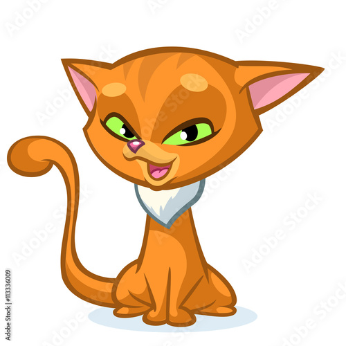 Vector illustration of cartoon ginger cat. Cute red stripped cat with a cranky expression.