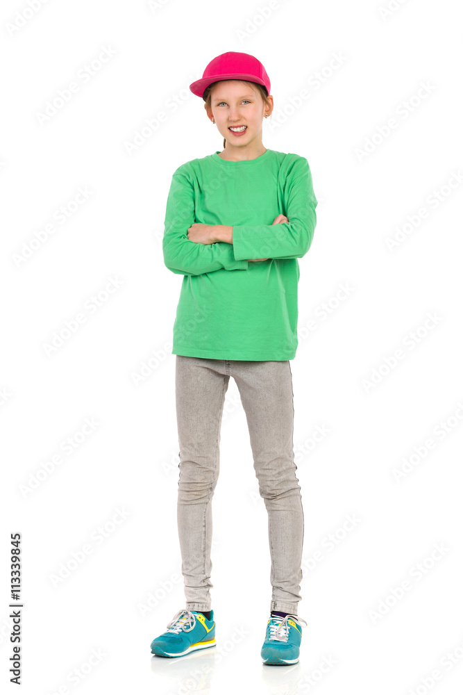 Child Girl Standing With Arms Crossed Child Girl Standing With Arms Crossed