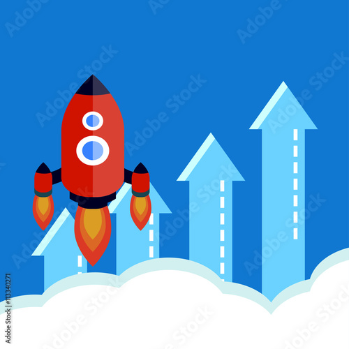 Flat rocket icon with financial chart. Startup concept. © cacaroot