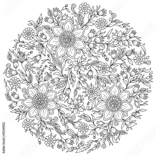 Forest flowers. Vector coloring book pages.