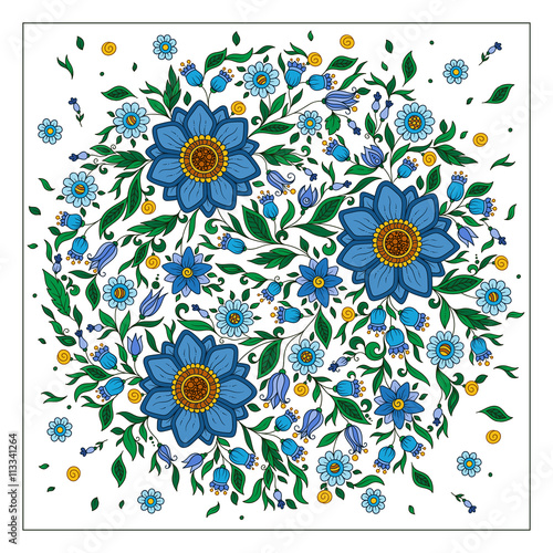 Colorful romantic round pattern with flowers.