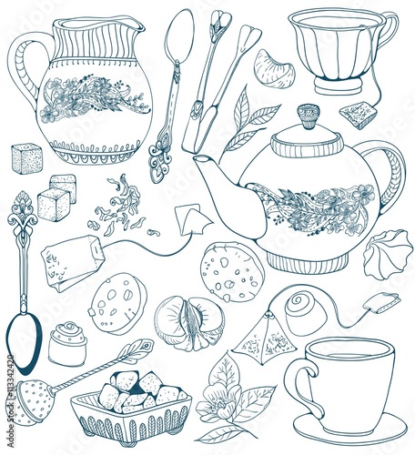 Tea time illustration with flowers