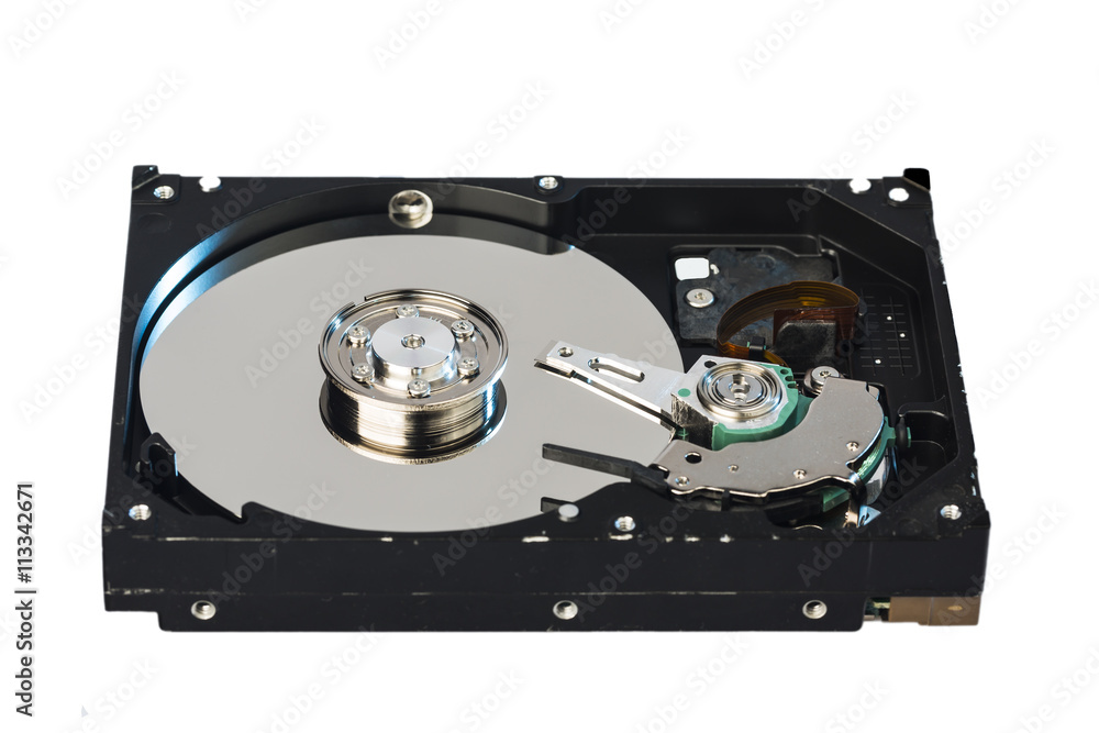 Inside of internal Harddrive HDD on white background Inside of internal Harddrive HDD on white background