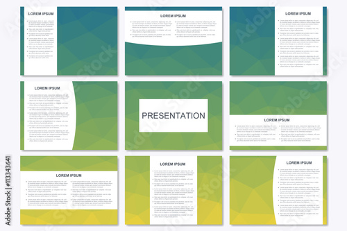 Set of modern business presentation templates in A4 size. Abstract geometrical triangle. Vector design illustration