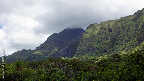 Hawaiian Mountain with Low Clouds