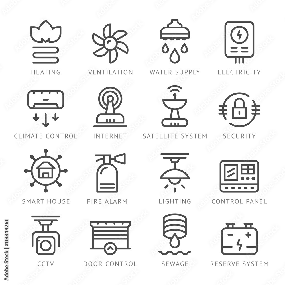 Set line icons of house systems Set line icons of house systems