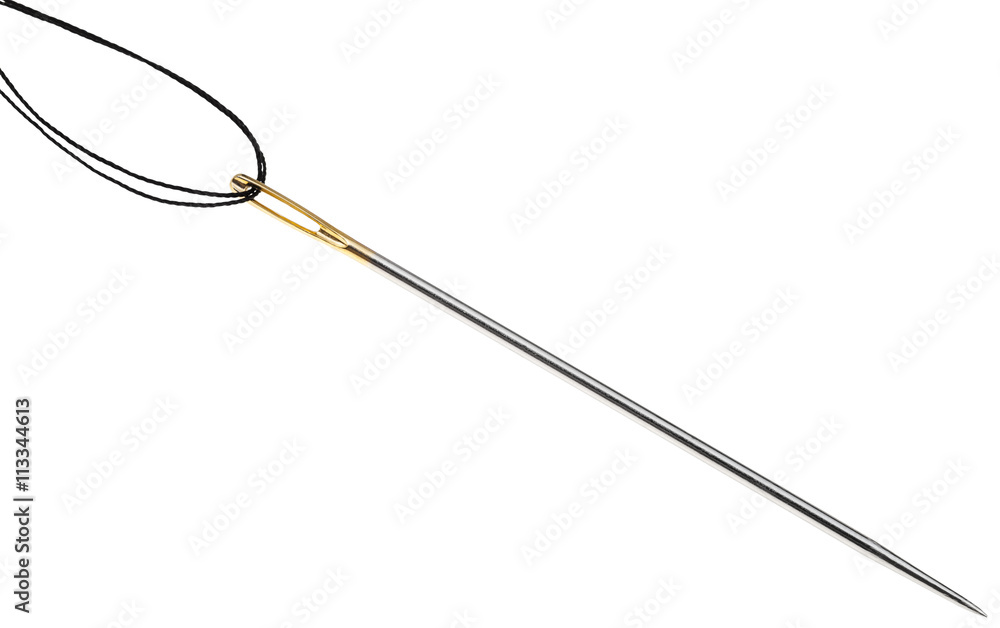 needle with thread threaded through needle's eye needle with thread threaded through needle's eye
