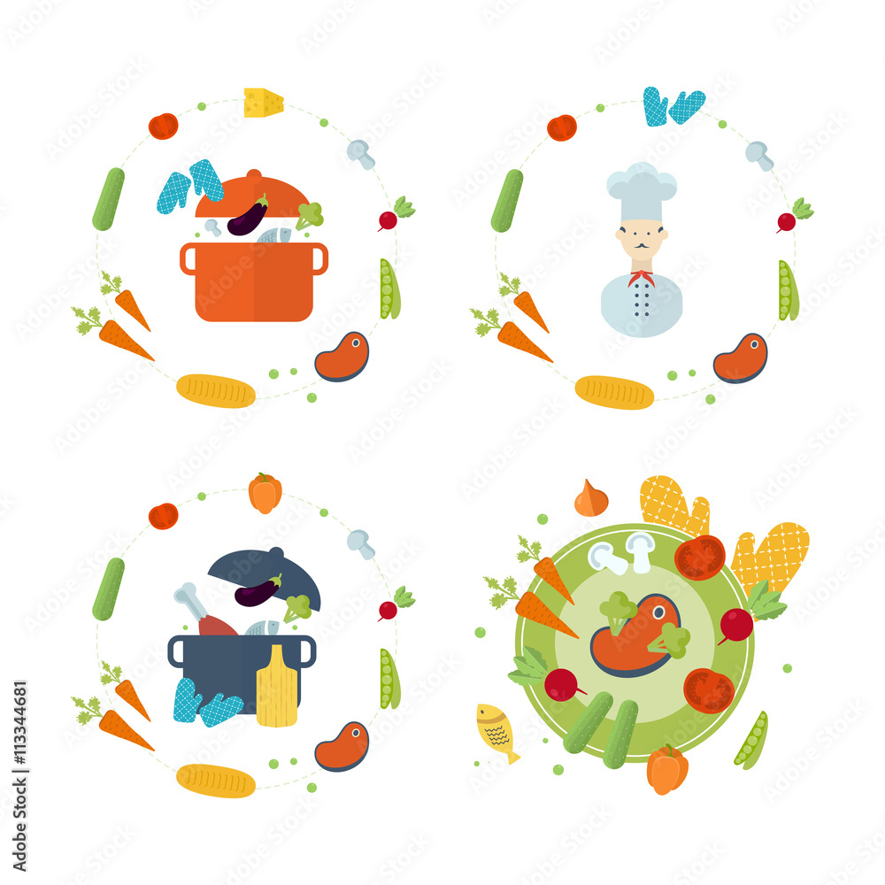 Cooking, fruits and vegetables, vegetarian food.