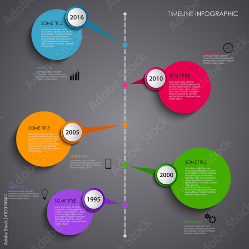 Time line info graphic with colored circular design indicators