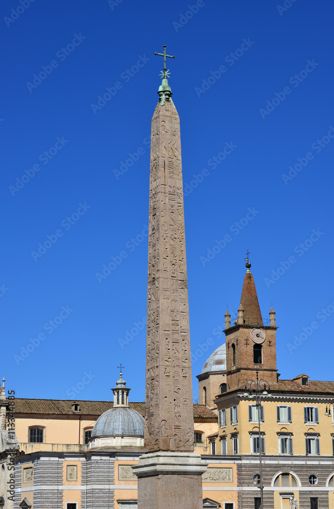 Flaminio Obelisk. Ancient egyptian obelisk in the center of Piazza del Popolo square. Built during the kingdom of Pharaoh Ramesses II and brought to Rome by Emperor Augustus in the 10 BC