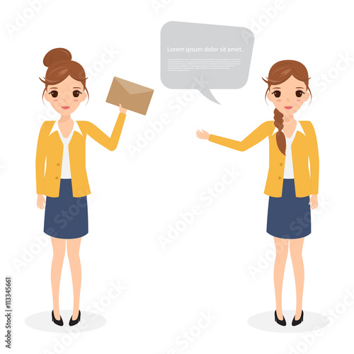 Business woman character presenting. woman character. business p