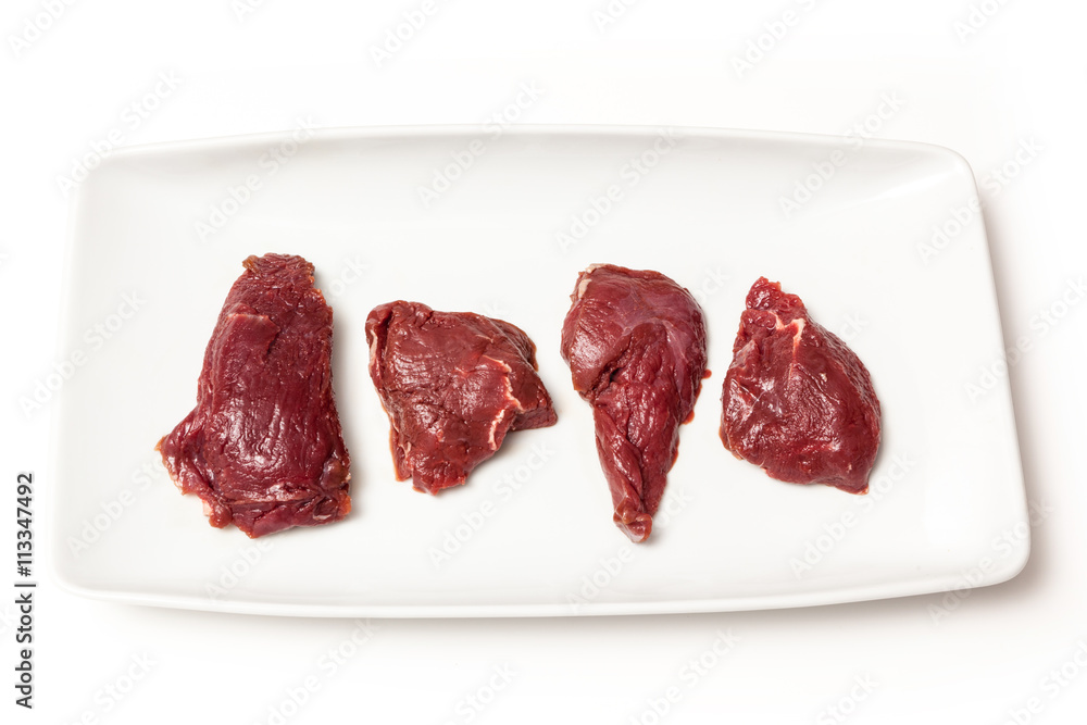 Kangaroo meat isolated on a white studio background. Kangaroo meat isolated on a white studio background.
