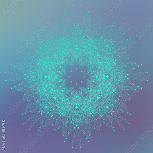 Geometric abstract mandala with connected line and dots. Graphic composition for medicine, science, technology, chemistry. Molecule, communication background. Vector illustration.
