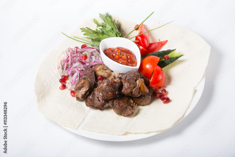 Grilled kebab meat
