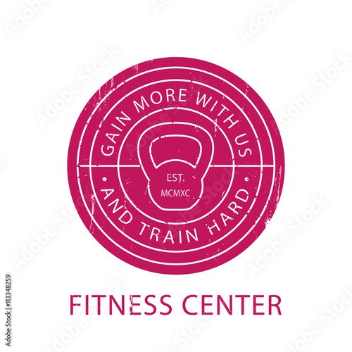 Fitness Center round logo, t-shirt print isolated on white, vector illustration