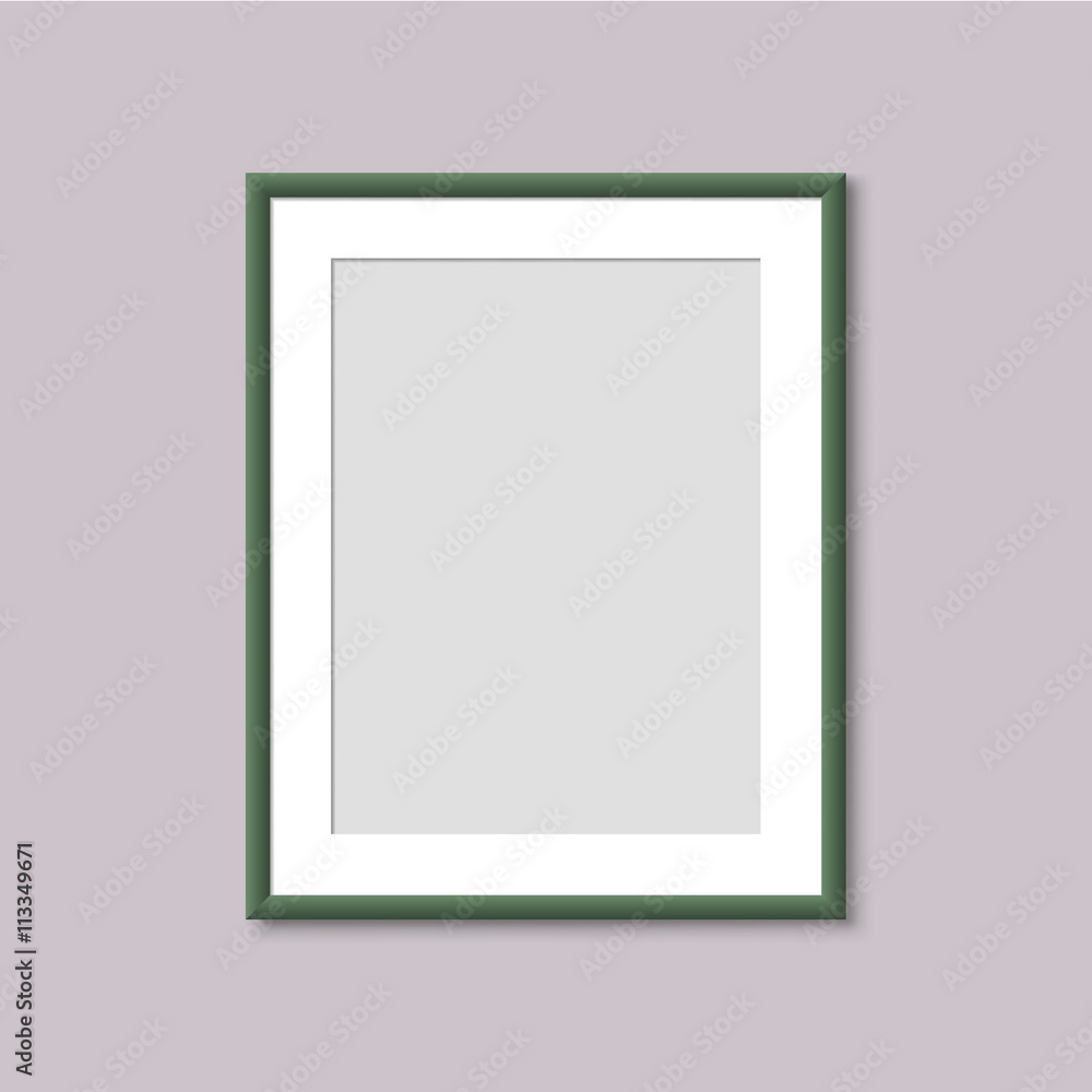 Realistic Empty Green Picture Frame. Realistic vertical frame for paintings or photographs hanging on the wall Realistic Empty Green Picture Frame. Realistic vertical frame for paintings or photographs hanging on the wall
