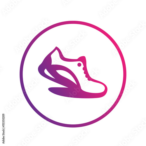 Running icon, logo element, running shoe in circle over white, vector illustration