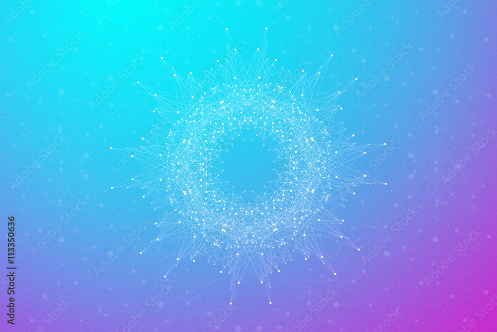 Geometric abstract molecule with connected line and dots. Graphic communication background for medicine, science, chemistry. Molecular structure dna or neuron composition. Vector illustration Geometric abstract molecule with connected line and dots. Graphic communication background for medicine, science, chemistry. Molecular structure dna or neuron composition. Vector illustration