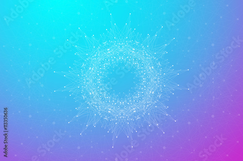 Geometric abstract molecule with connected line and dots. Graphic communication background for medicine, science, chemistry. Molecular structure dna or neuron composition. Vector illustration