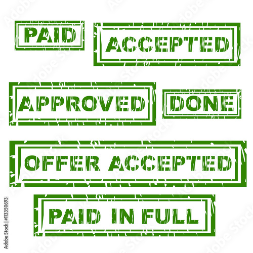 Rubber green stamp with text paid in full inside, vector illustration