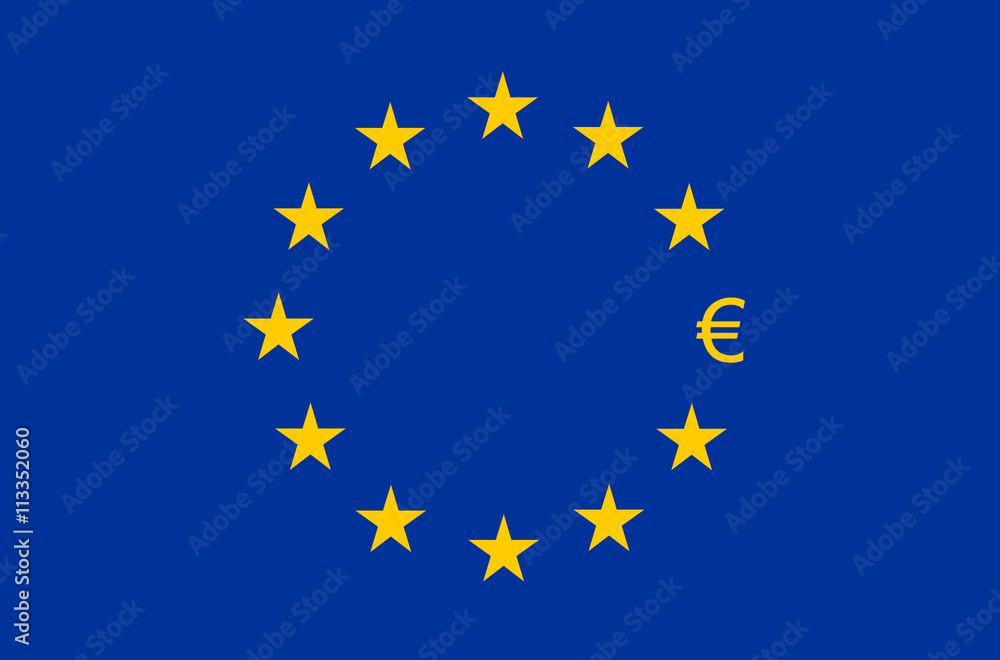 Flag of Europe, European Union (EU), Euro sign instead of star Flag of Europe, European Union (EU), Euro sign instead of star