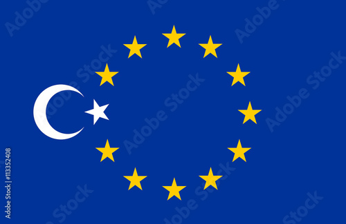 Картината върху платно Collage: flag of Turkey and flag of Europe, European Union (EU)