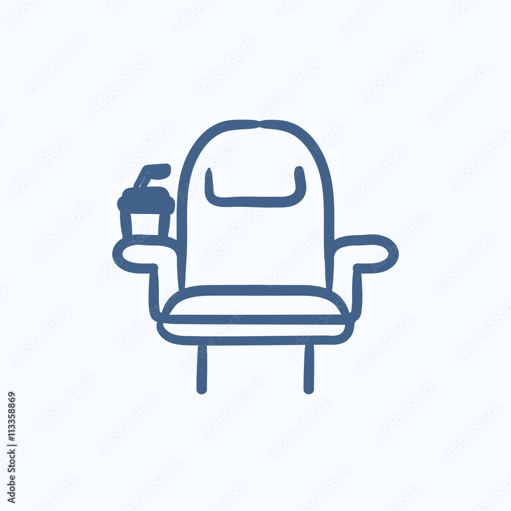 Cinema chair with disposable cup sketch icon. Cinema chair with disposable cup sketch icon.