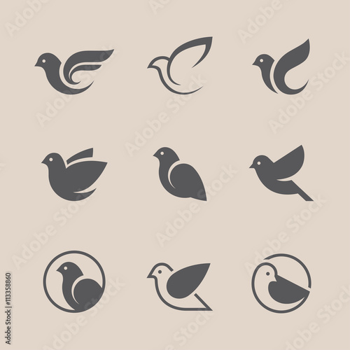 Black bird icons set