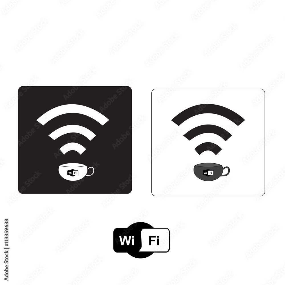 Free Wi Fi zone icon: cup with wireless signal in coffee shop, Vector illustration. Free Wi Fi zone icon: cup with wireless signal in coffee shop, Vector illustration.