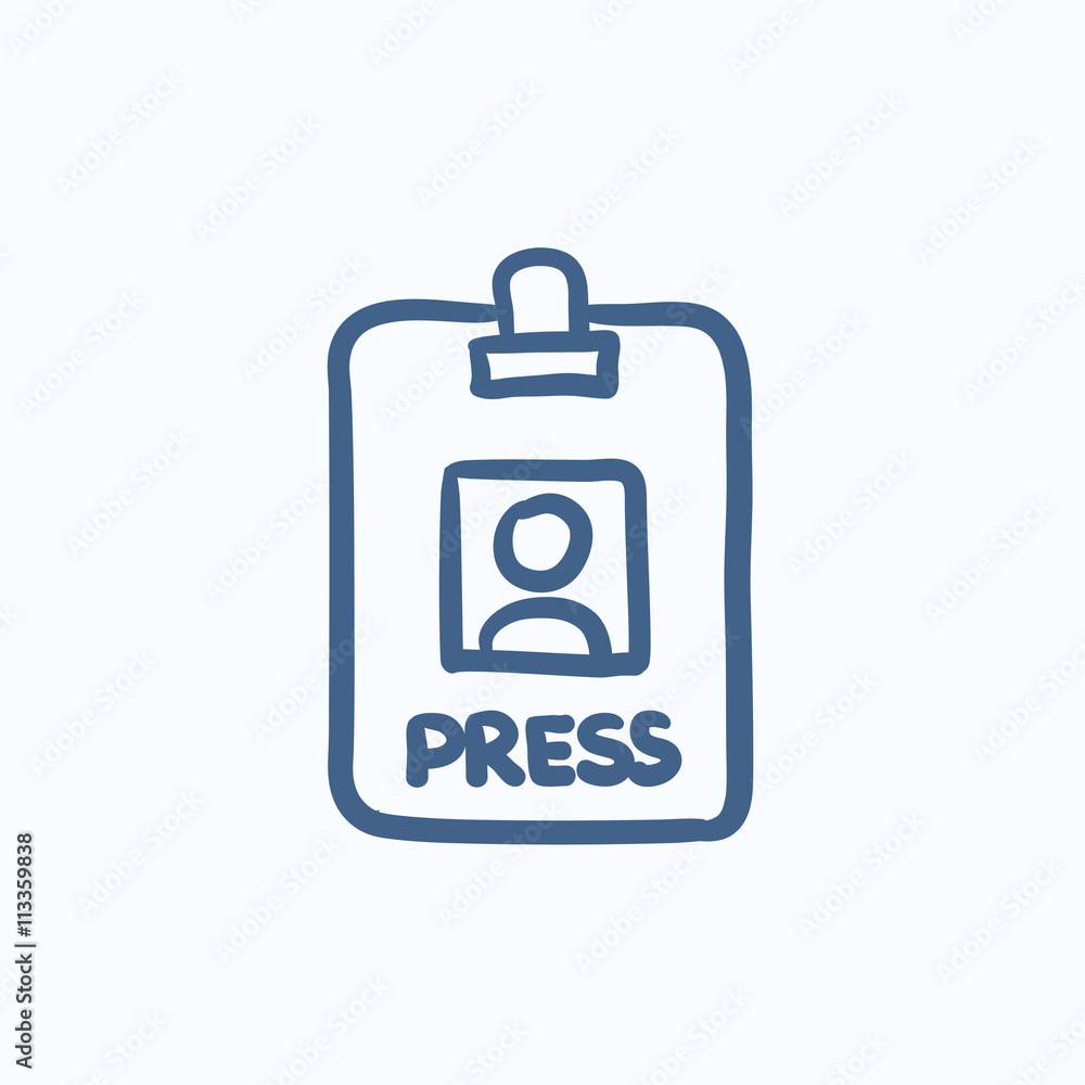 Press pass ID card sketch icon. Press pass ID card sketch icon.
