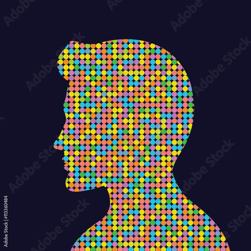 Man silhouette filled with abstract element designed using colorful circles. Vector web icon