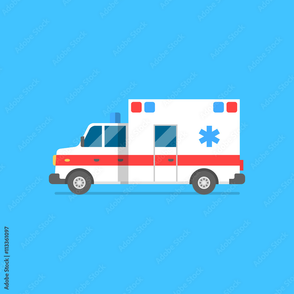 Emergency ambulance vector illustration. Medical vehicle. Ambulance car in flat style Emergency ambulance vector illustration. Medical vehicle. Ambulance car in flat style