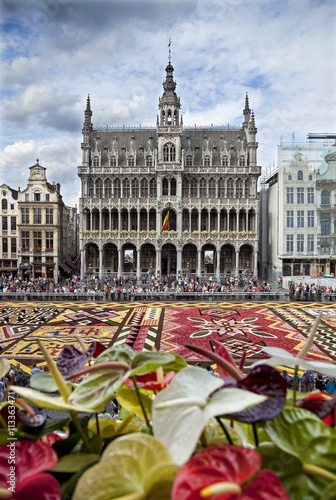 Flower Carpet in Front of King House or Het Broodhuis in Grand Place of Brussels