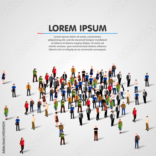 Big people crowd on white background.