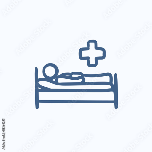 Patient lying on bed  sketch icon.