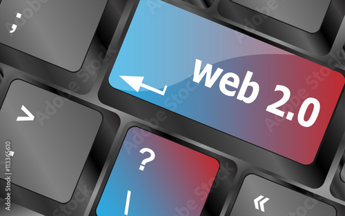 web 2 0 rss or blog concept with internet computer key on keyboard . keyboard keys. vector illustration
