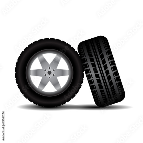 Car tires with wheels and shadow