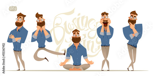 Business man characters. Business man in casual clothes. Business theme. Emotions and expressions
