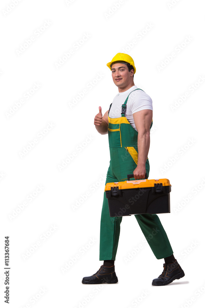 Man with toolbox isolated on the white background Man with toolbox isolated on the white background