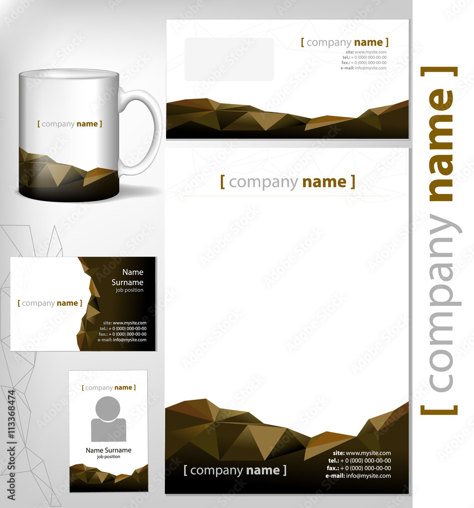 corporate identity template document page, business card, realistic cup ...