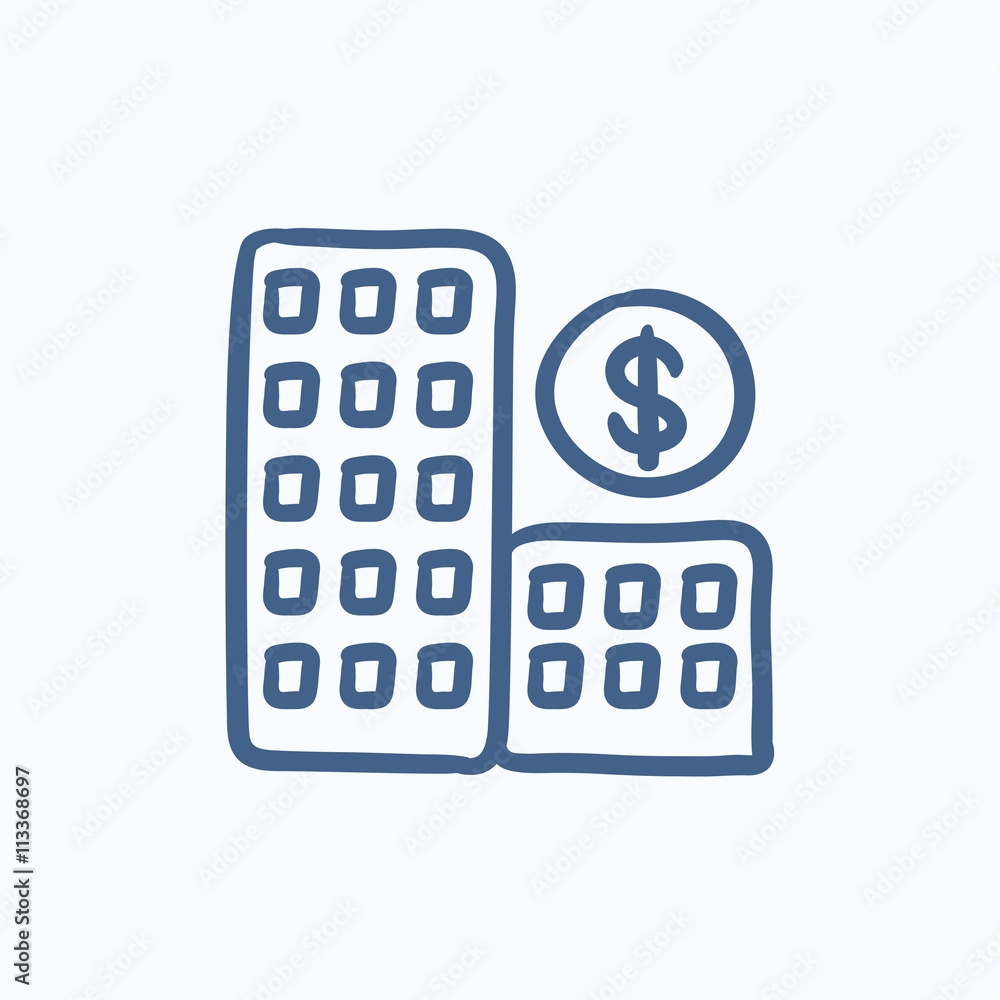 Condominium with dollar symbol sketch icon. Condominium with dollar symbol sketch icon.