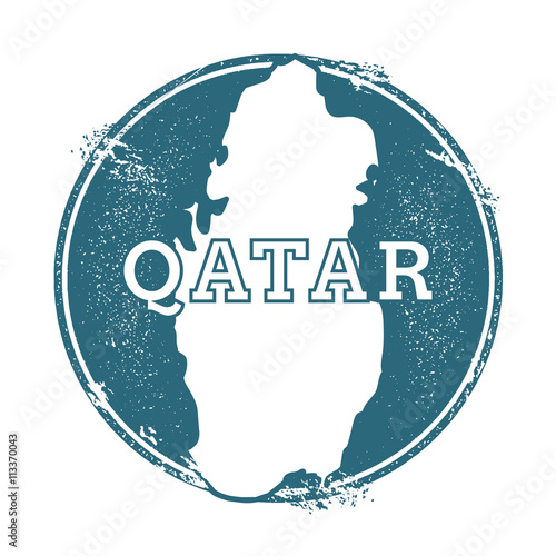 Grunge rubber stamp with name and map of Qatar, vector illustration. Can be used as insignia, logotype, label, sticker or badge of the country.