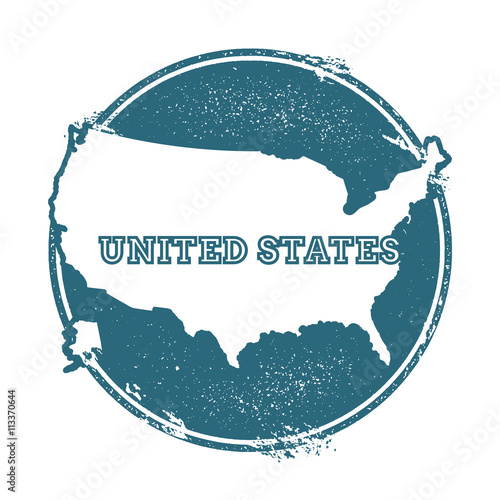Grunge rubber stamp with name and map of United States, vector illustration. Can be used as insignia, logotype, label, sticker or badge of the country.