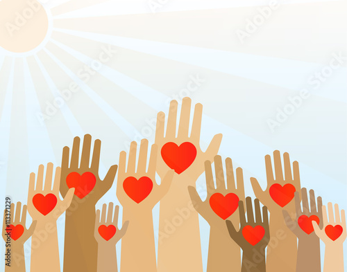  Hands with hearts up
