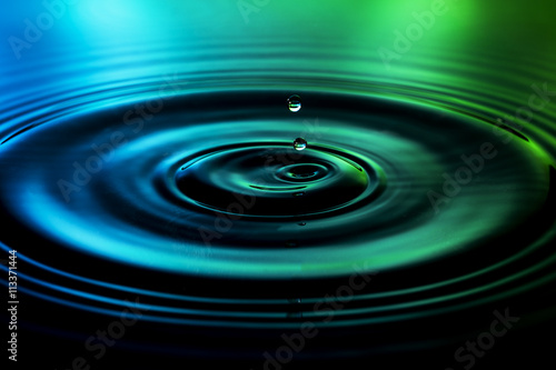 Water drop on green blue background