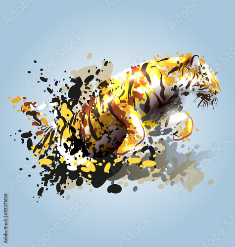 Vector abstract illustration of a leaping tiger