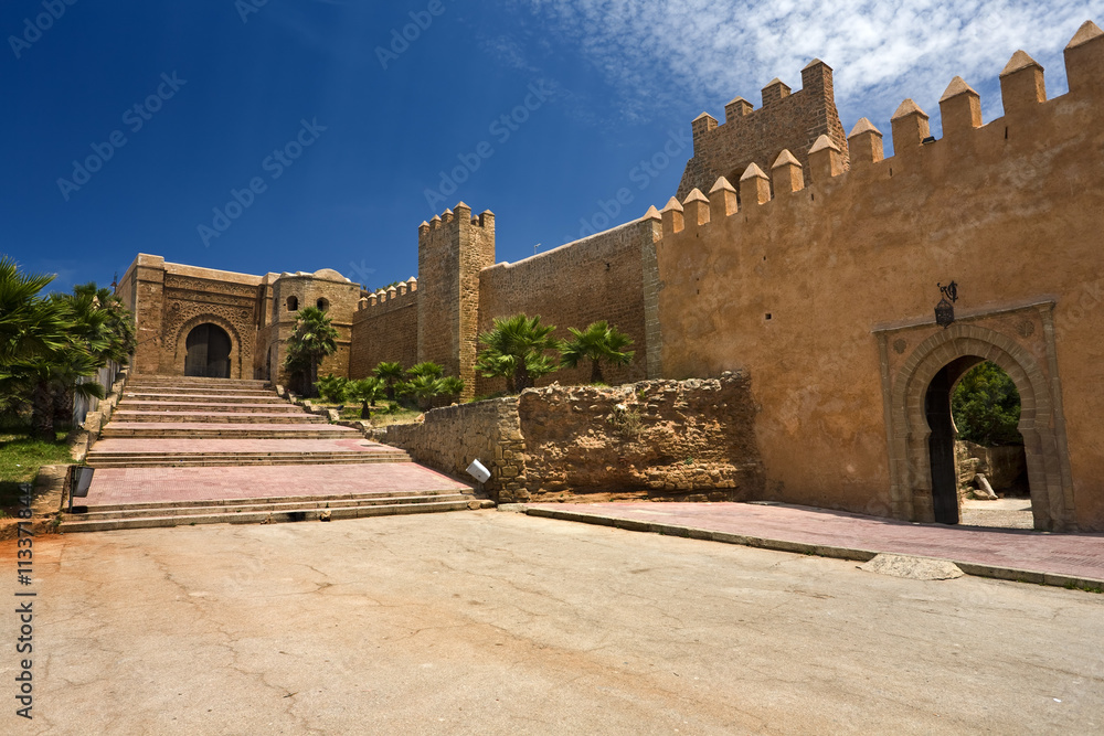 Morocco. Rabat. The Kasbah des Oudaias - the south-west part of fortified wall with the Almohad gate Bab Oudaia