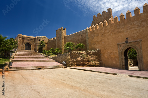 Obraz na płótnie Morocco. Rabat. The Kasbah des Oudaias - the south-west part of fortified wall with the Almohad gate Bab Oudaia w salonie